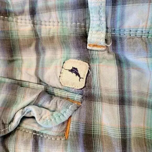 Tommy Bahama Men's Aqua Blue Plaid Cotton Shorts - Picture 9 of 12